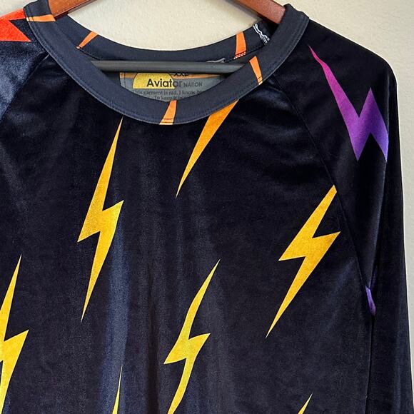 Women's Aviator Nation Black Velvet Lightning Bolts Sweater Size XXL - Picture 2 of 8